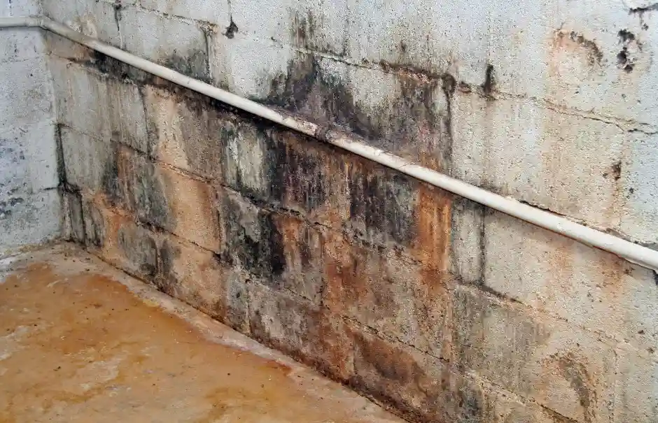 Basement wall seepage before repair
