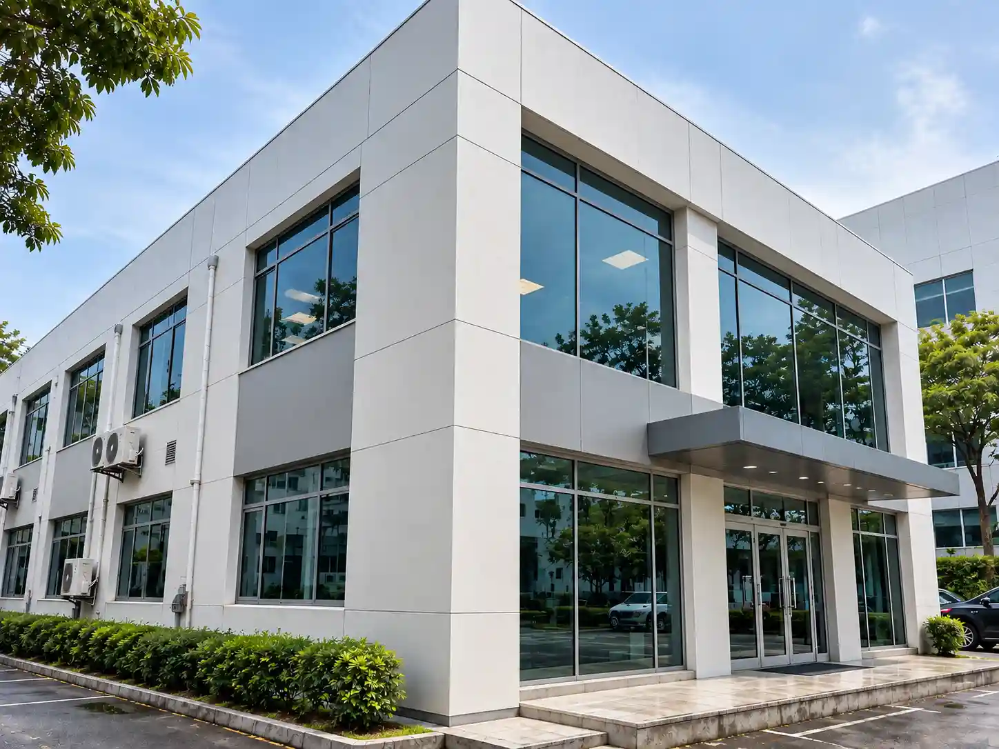 Freshly painted commercial building exterior