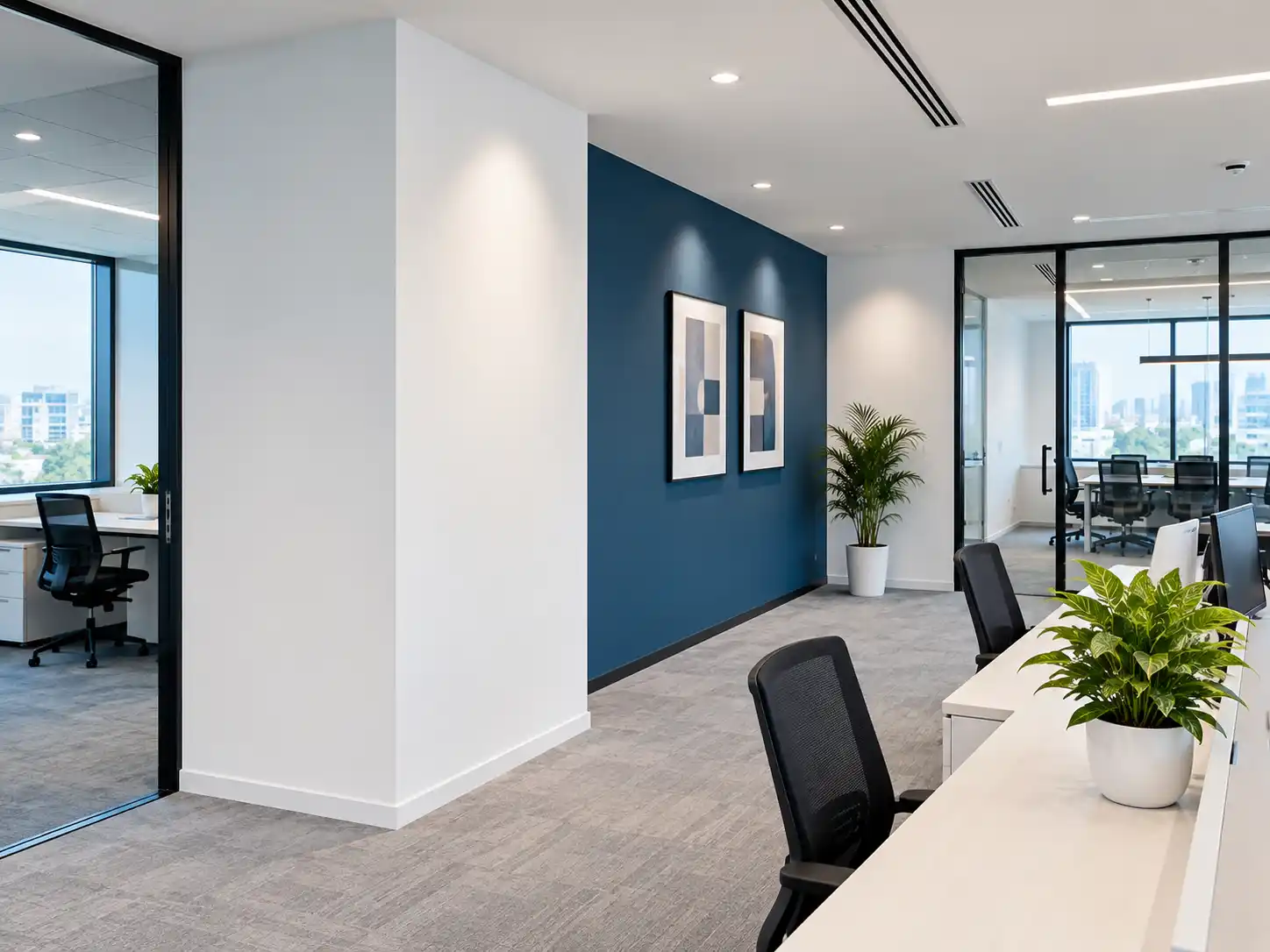 Office interior after professional painting restoration