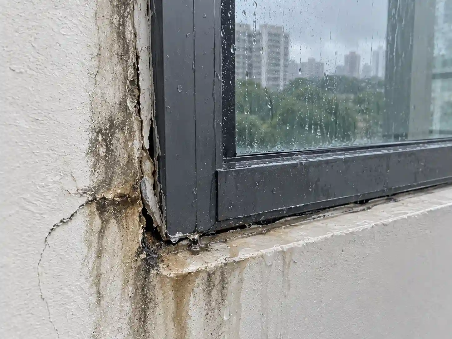 Deteriorated window perimeter sealant before repair